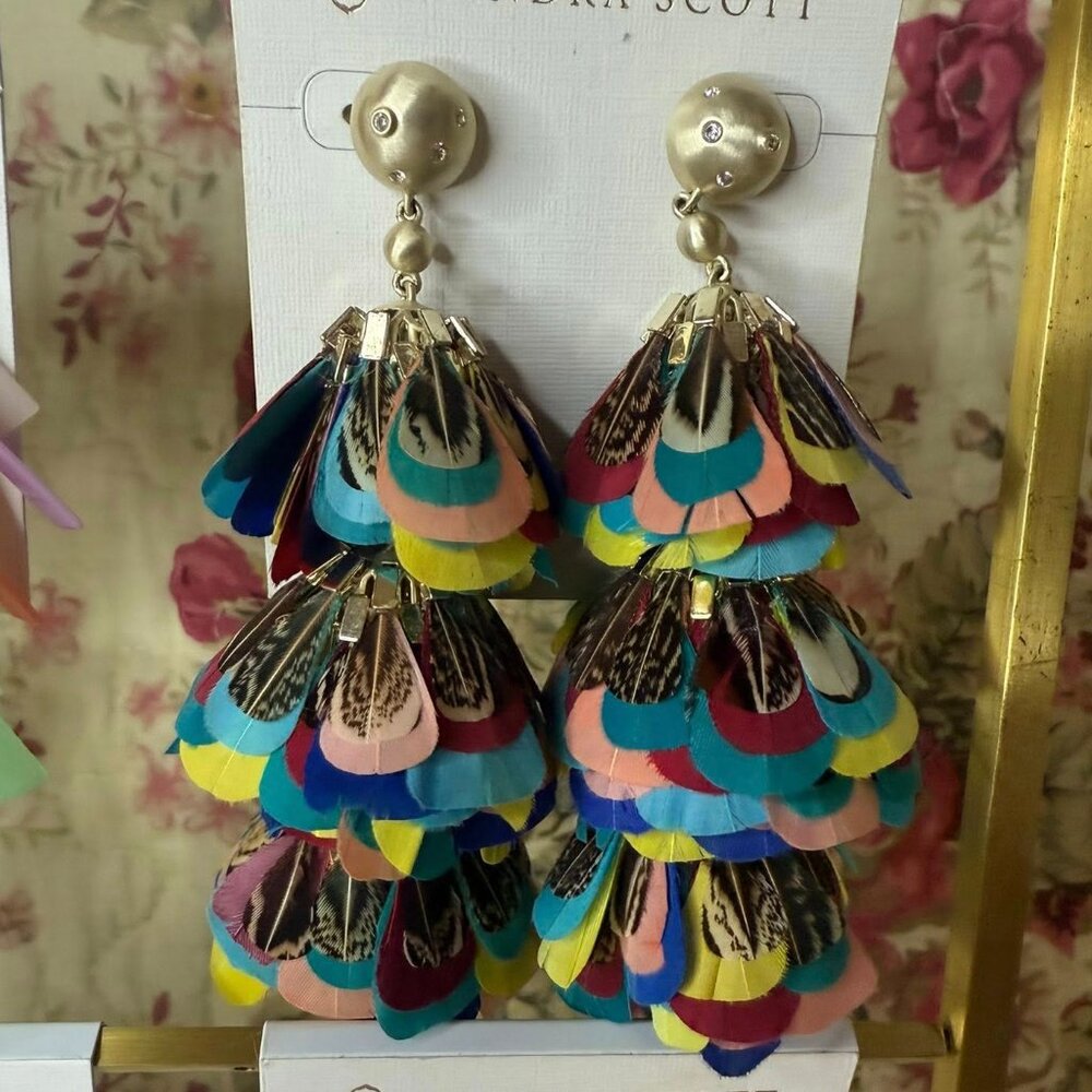 Kendra Scott Lenni Multi Color Feather Earrings